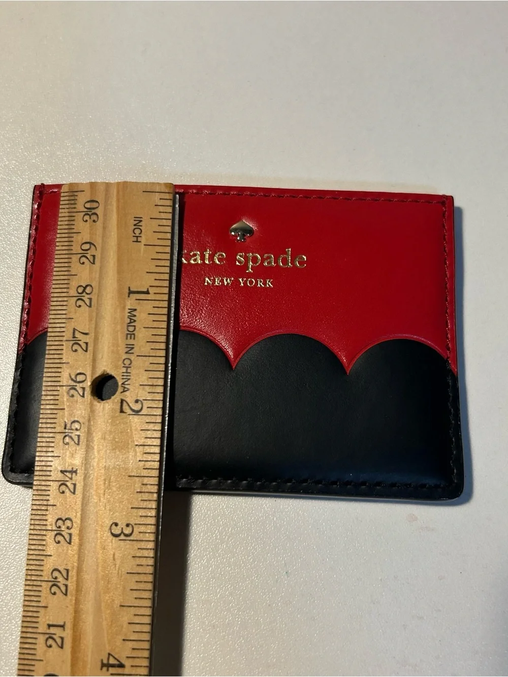 Kate Spade red black Scalloped Card Holder